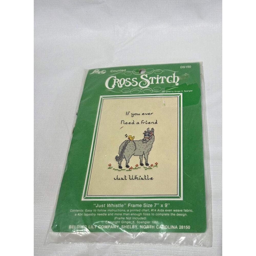 Vintage Lily Cross Stitch Kit Frame Size 7" x 9" "Just Whistle' 1981